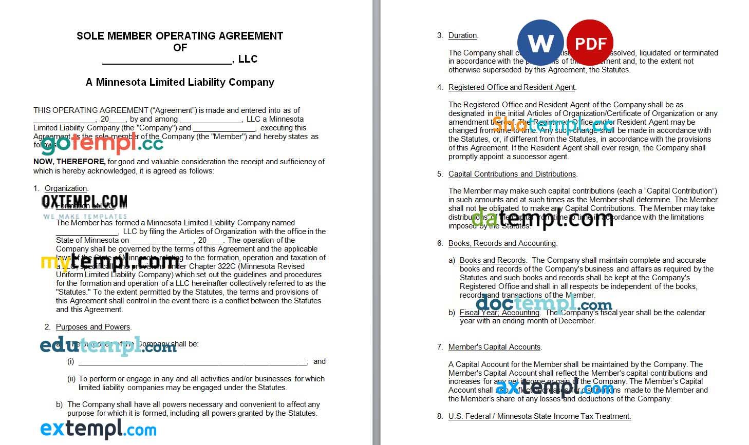 Minnesota Single-Member LLC Operating Agreement Word example, completely editable