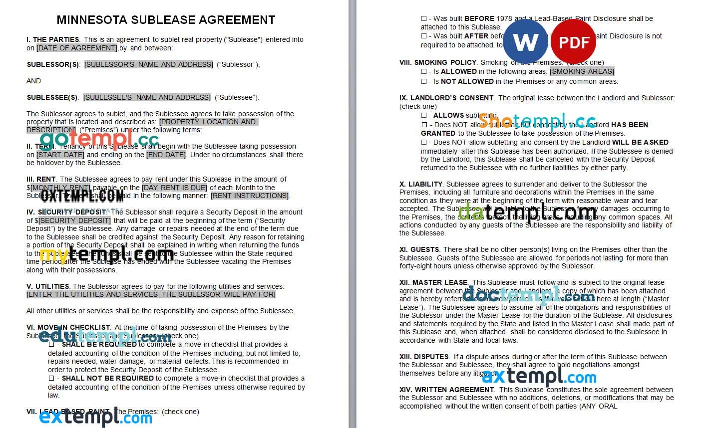 Minnesota Sublease Agreement Word example, fully editable