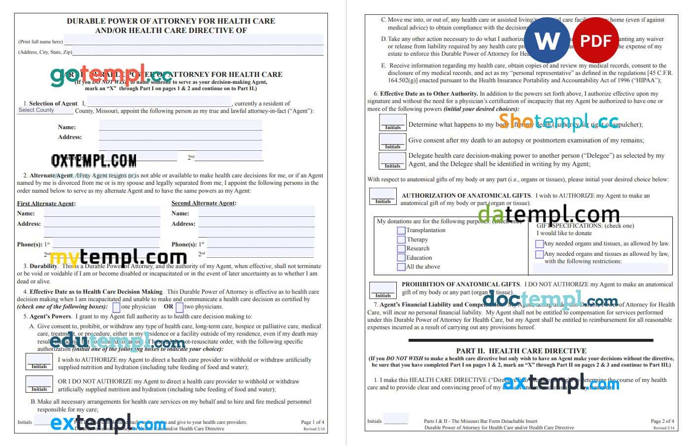 Missouri Durable Power of Attorney for Health Care example, fully editable