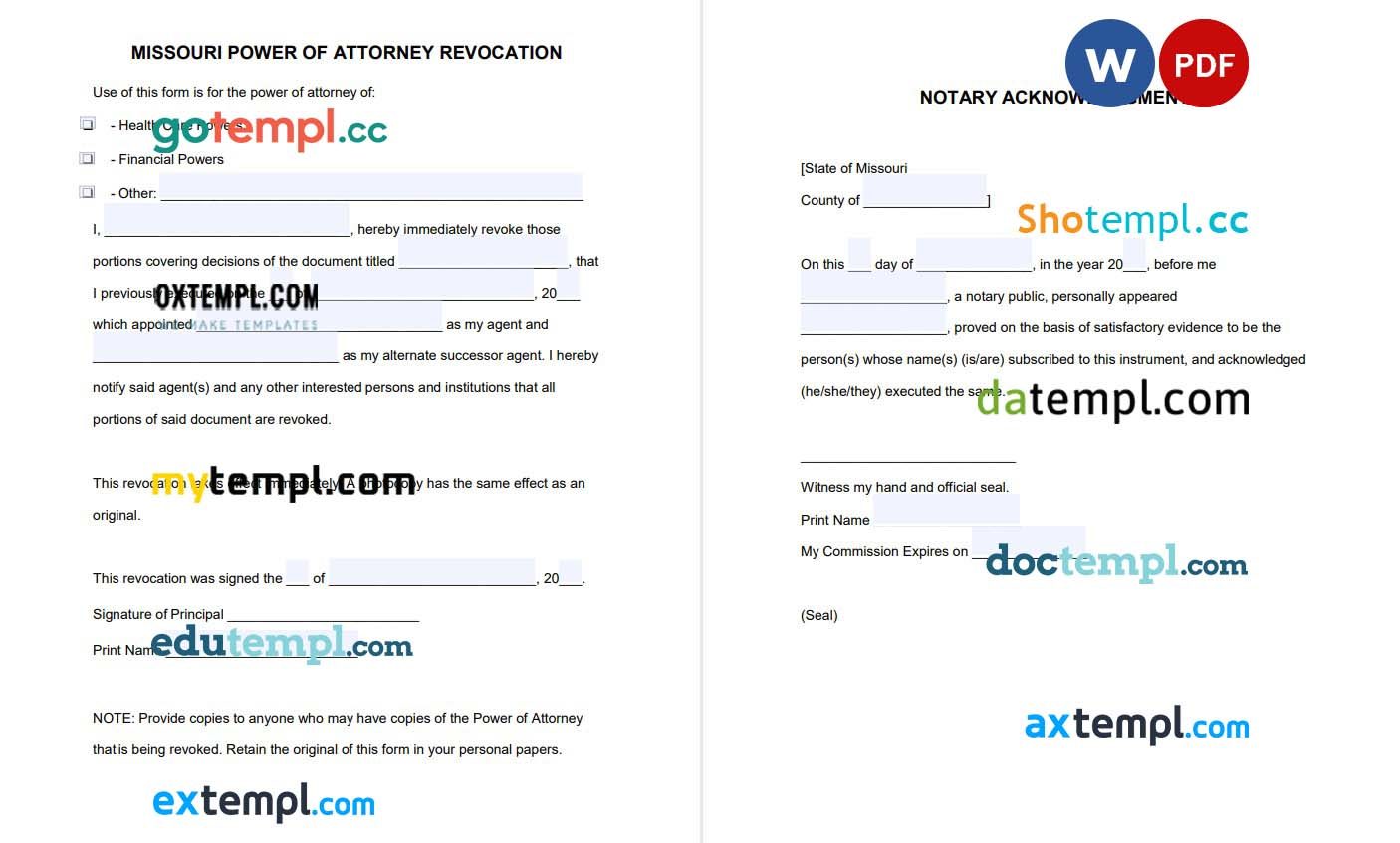 Missouri Power of Attorney Revocation Form, fully editable