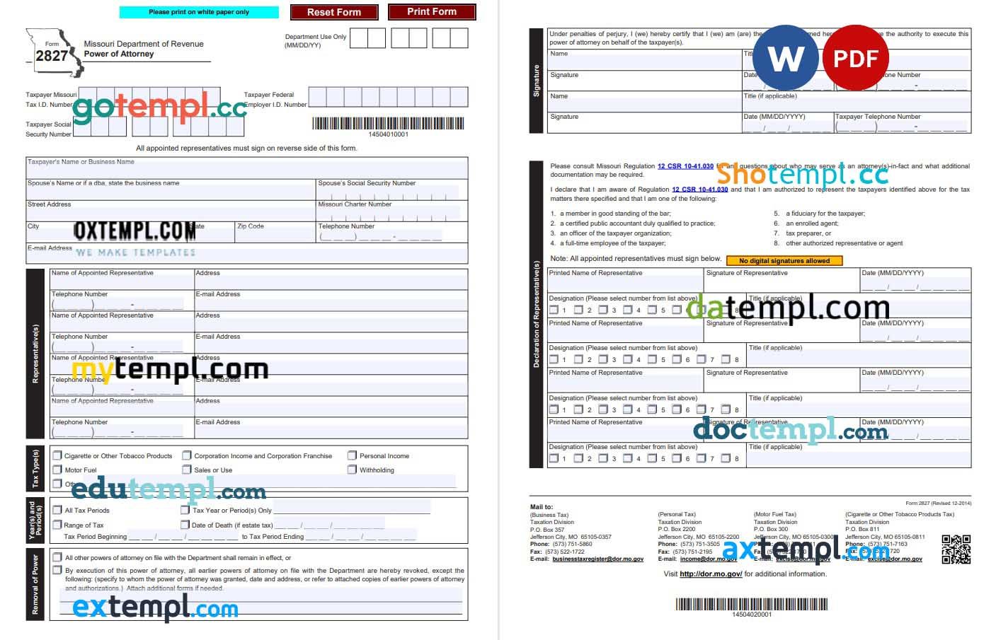 Missouri Tax Power of Attorney Form example, fully editable