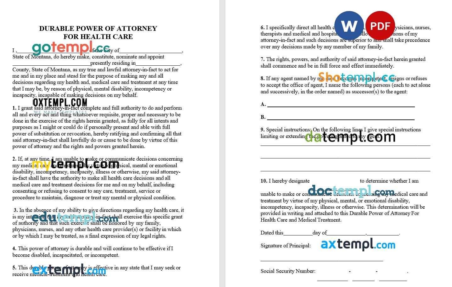 Montana Durable Power of Attorney for Health Care example, fully editable