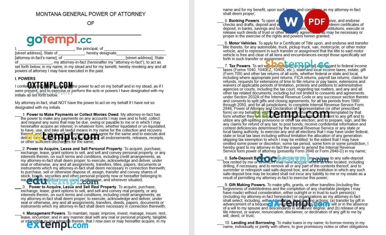 Montana General Power of Attorney Form example, fully editable