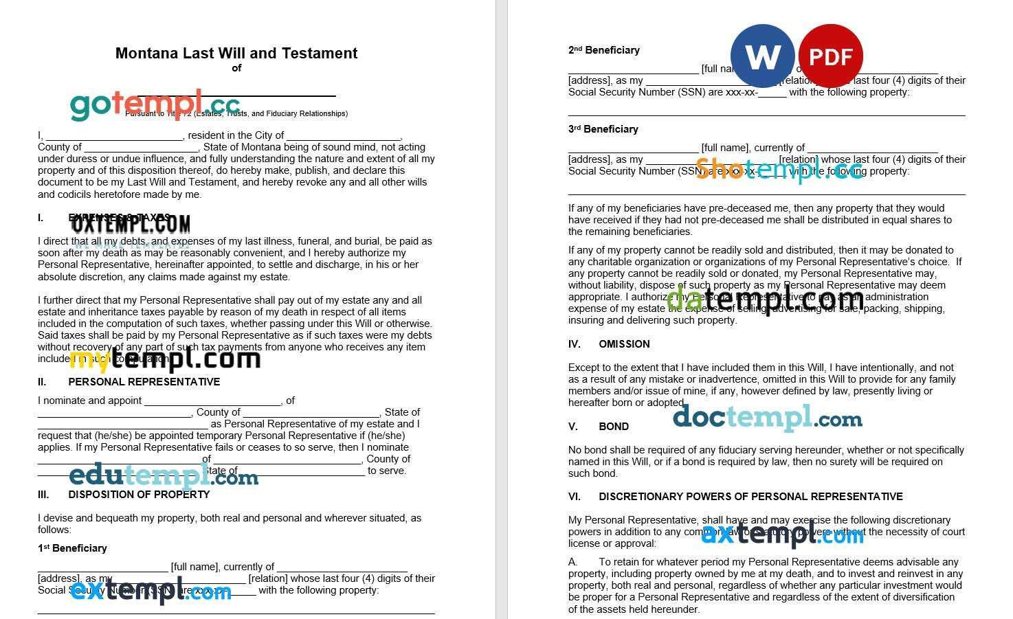 Montana Last Will and Testament example, fully editable