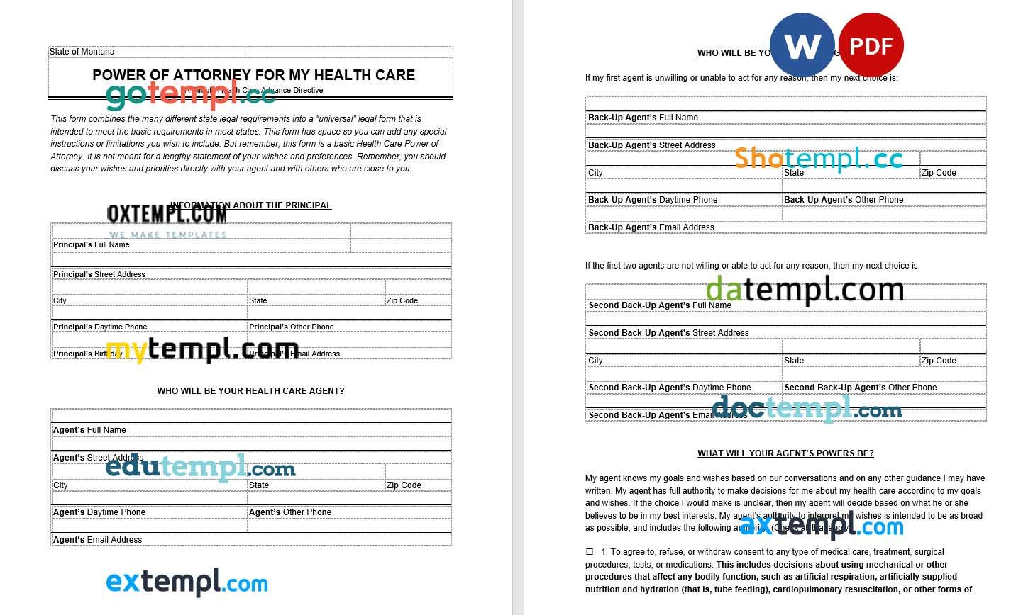 Montana Medical Power of Attorney example, fully editable