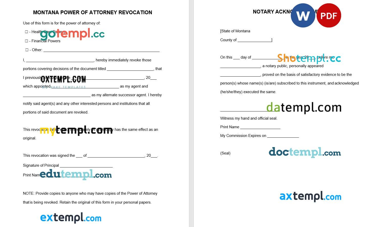 Montana Power of Attorney Revocation Form example, fully editable