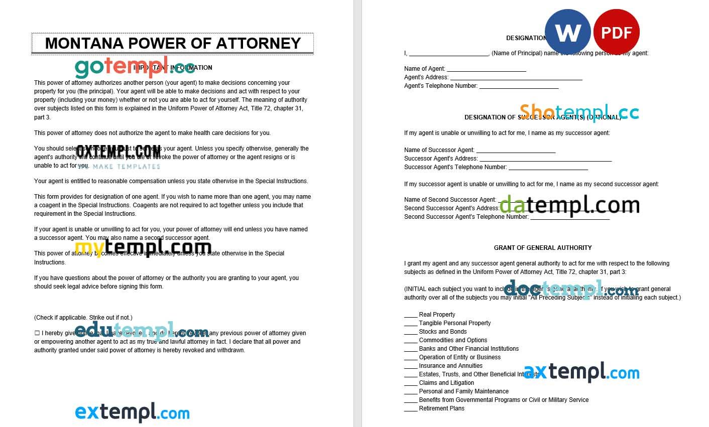 Montana Power of Attorney example, fully editable