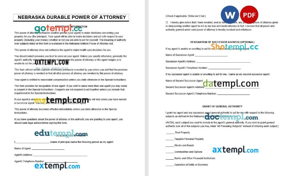 Nebraska Durable Power of Attorney example, fully editable