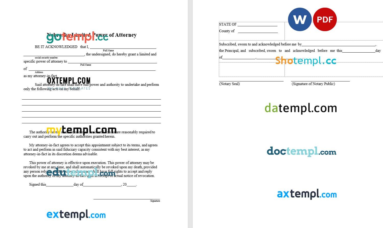 Nebraska Limited Power of Attorney example, fully editable