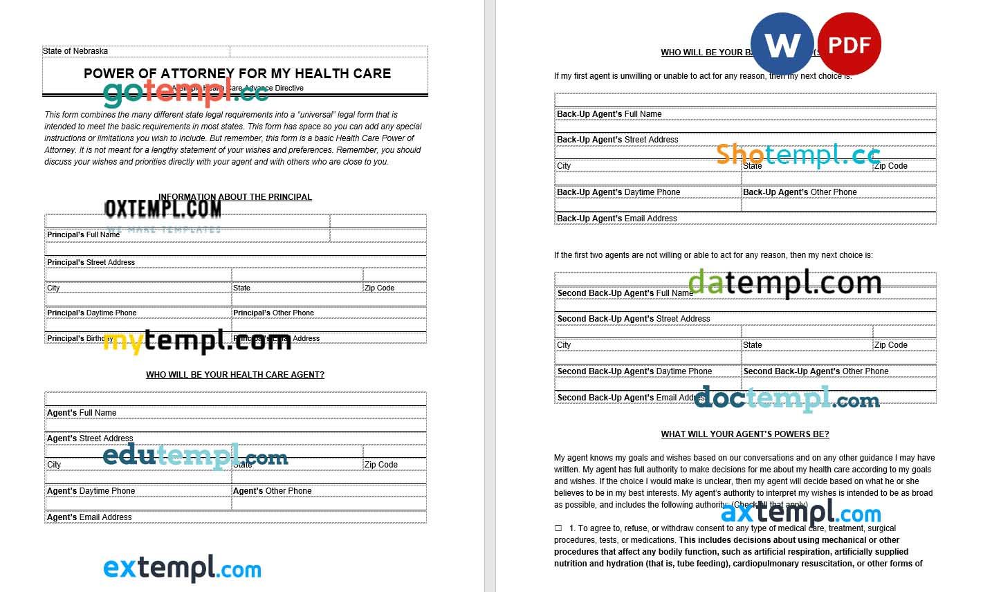 Nebraska Medical Power of Attorney example, fully editable