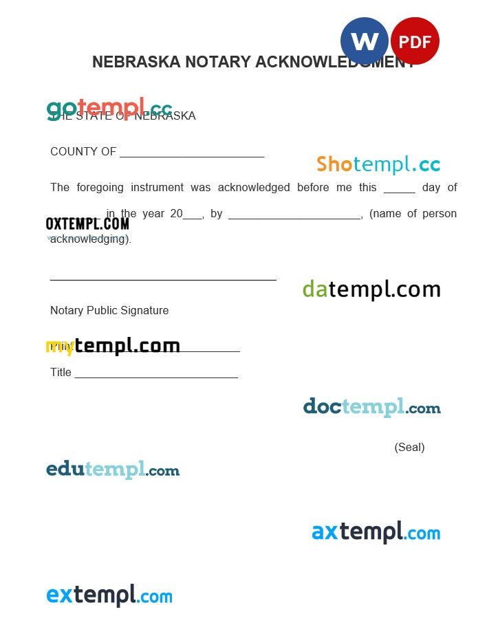 Nebraska Notary Acknowledgement Form example, fully editable