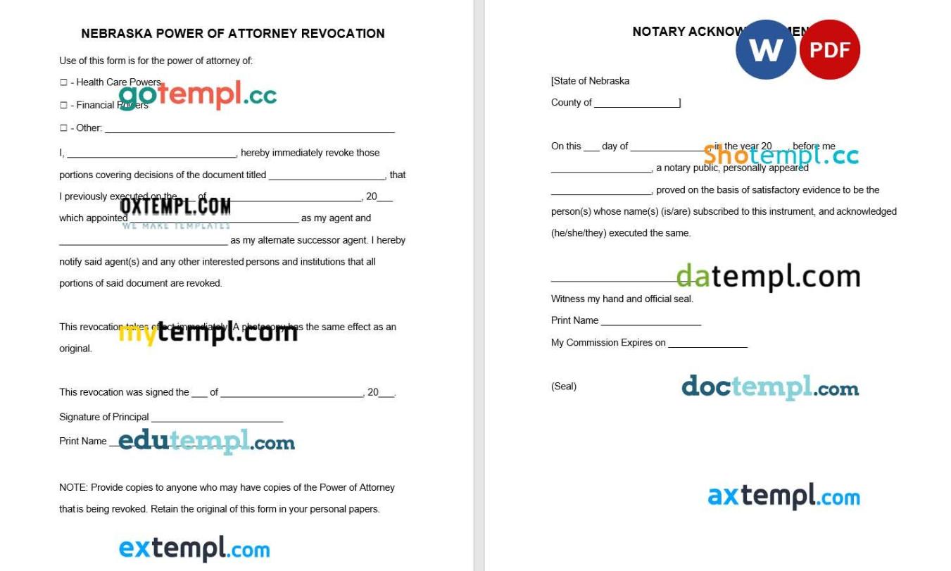 Nebraska Power of Attorney Revocation Form example, fully editable