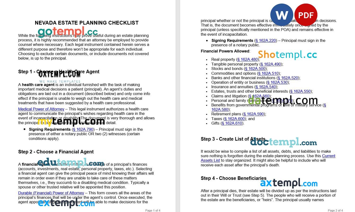 Nevada Estate Planning Checklist example, fully editable version 1