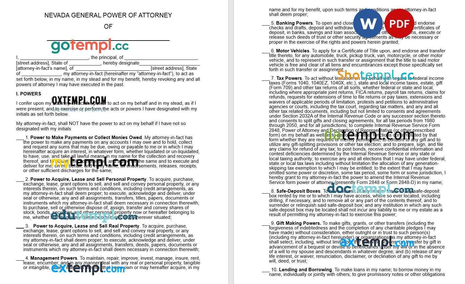 Nevada General Power of Attorney Form example, fully editable