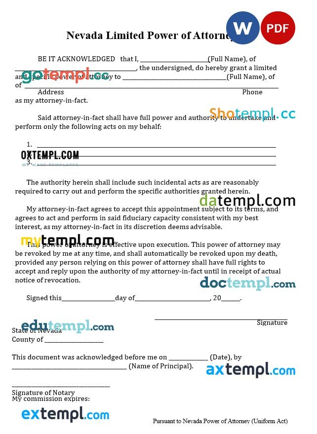 Nevada Limited Power of Attorney example, fully editable