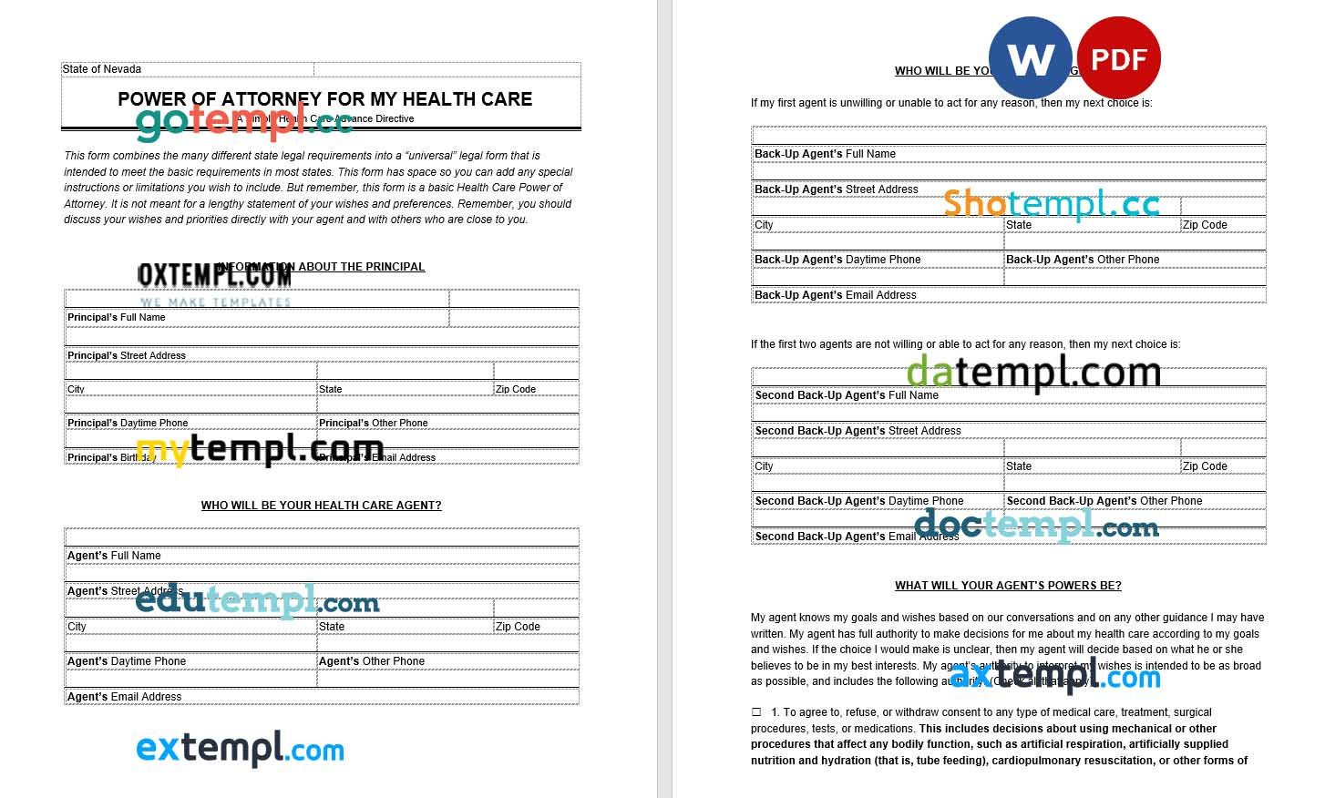 Nevada Medical Power of Attorney example, fully editable