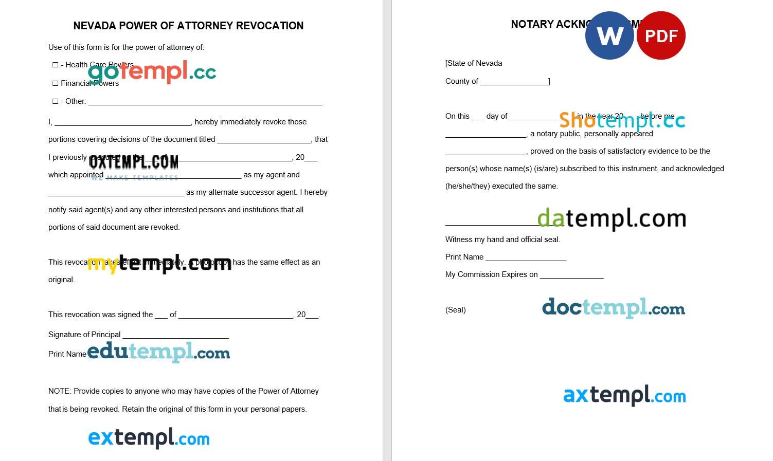 Nevada Power of Attorney Revocation Form example, fully editable