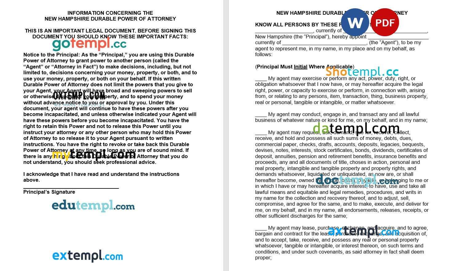 New Hampshire Durable Power of Attorney Form example, fully editable