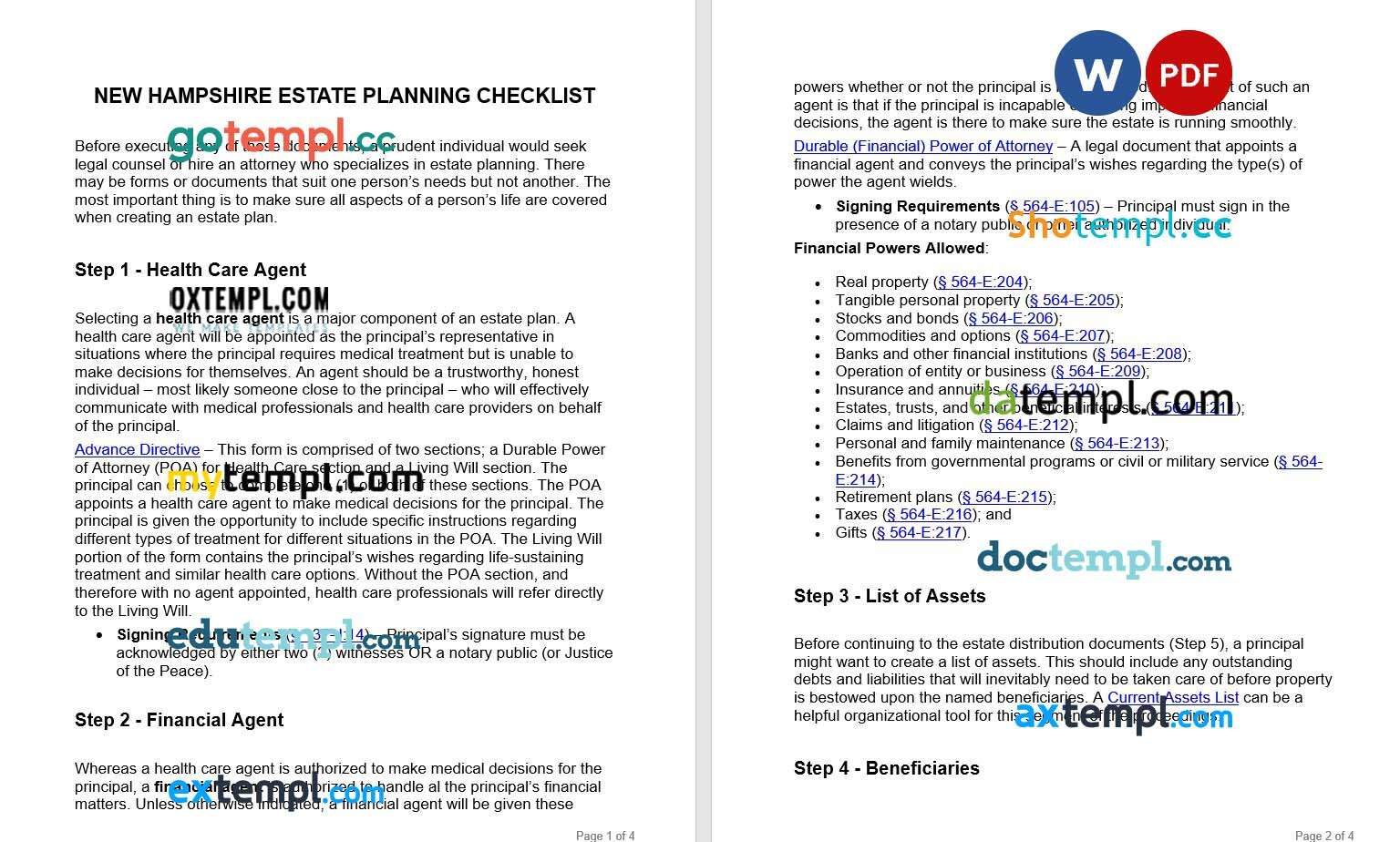 New Hampshire Estate Planning Checklist example, fully editable