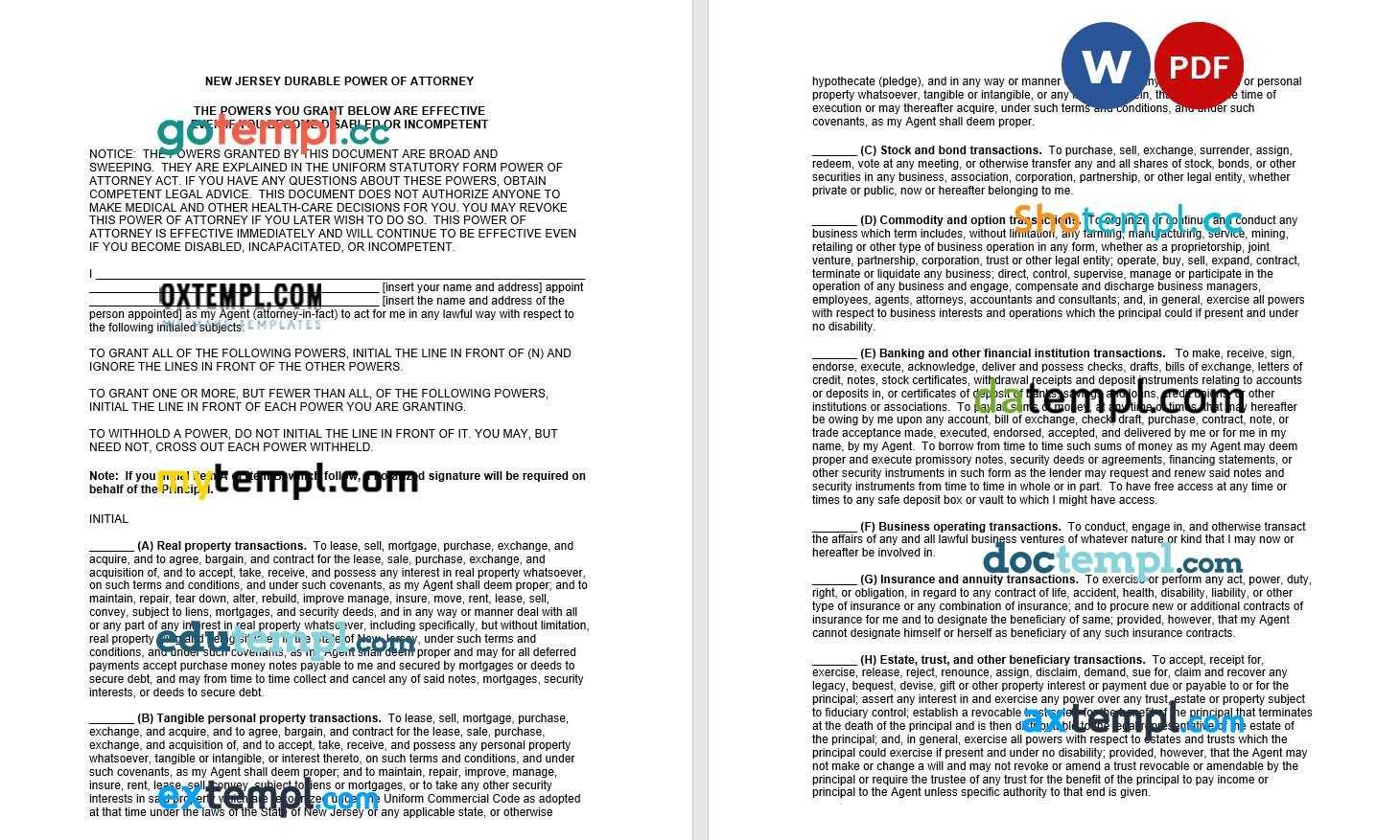 New Jersey Durable Power of Attorney Form example, fully editable