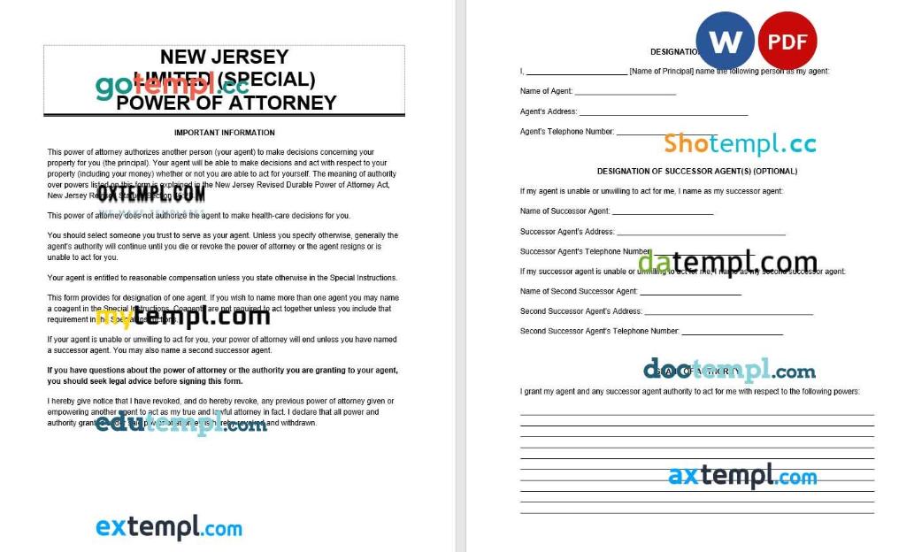 New Jersey Limited Power of Attorney example, fully editable