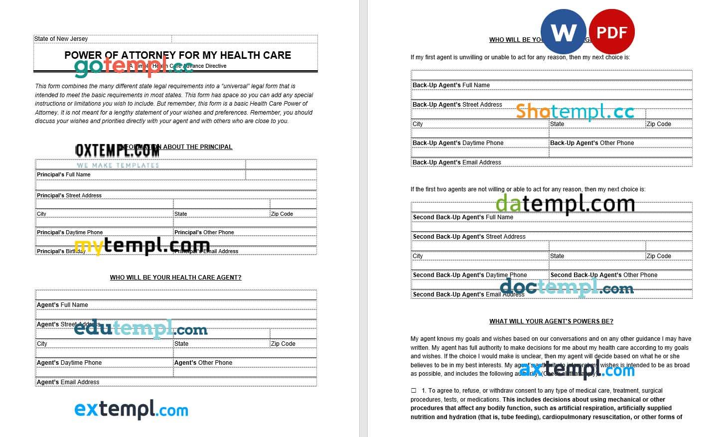 New Jersey Medical Power of Attorney example, fully editable