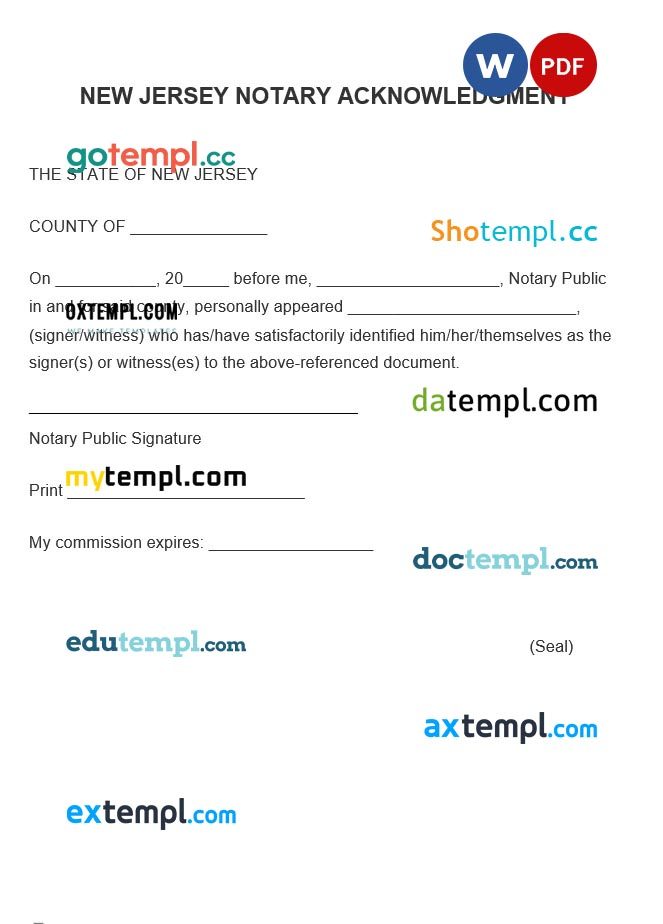 New Jersey Notary Acknowledgement Form example, fully editable