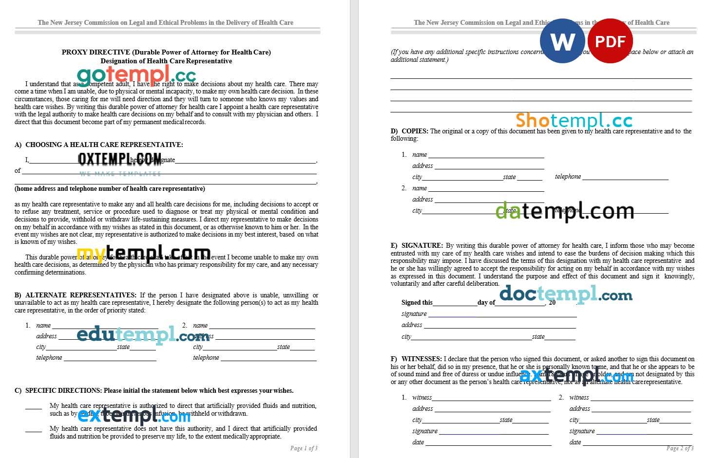 New Jersey Proxy Directive example, fully editable