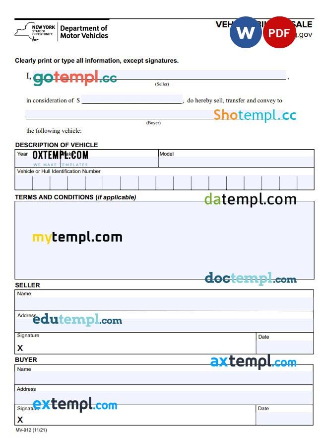 New York DMV Bill of Sale Form example, fully editable