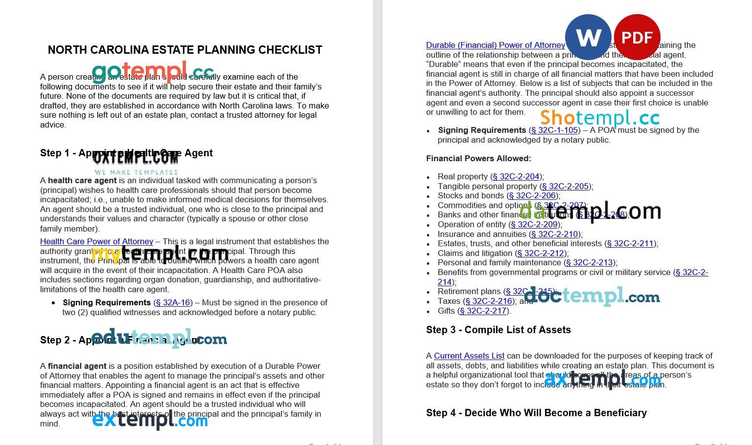 North Carolina Estate Planning Checklist example, fully editable