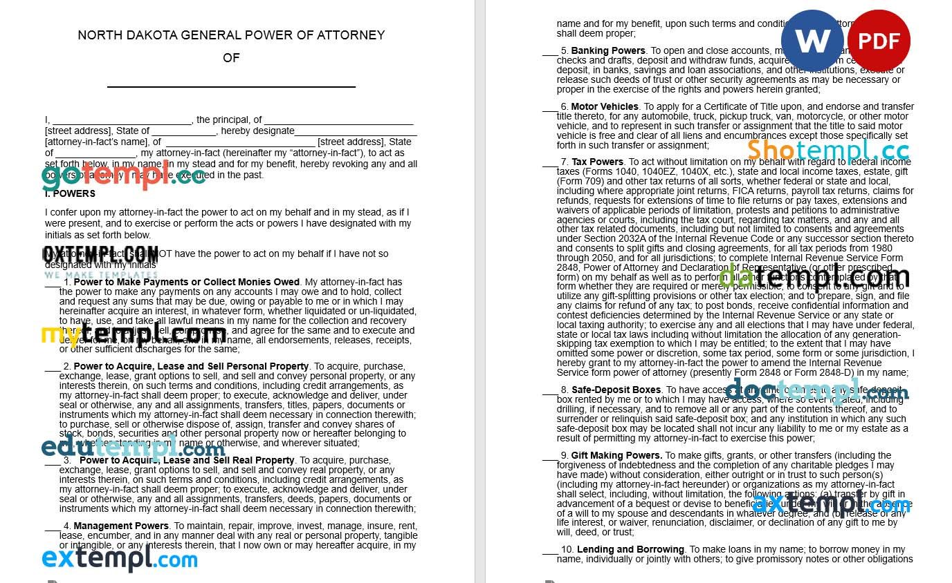 North Dakota General Power of Attorney example, fully editable