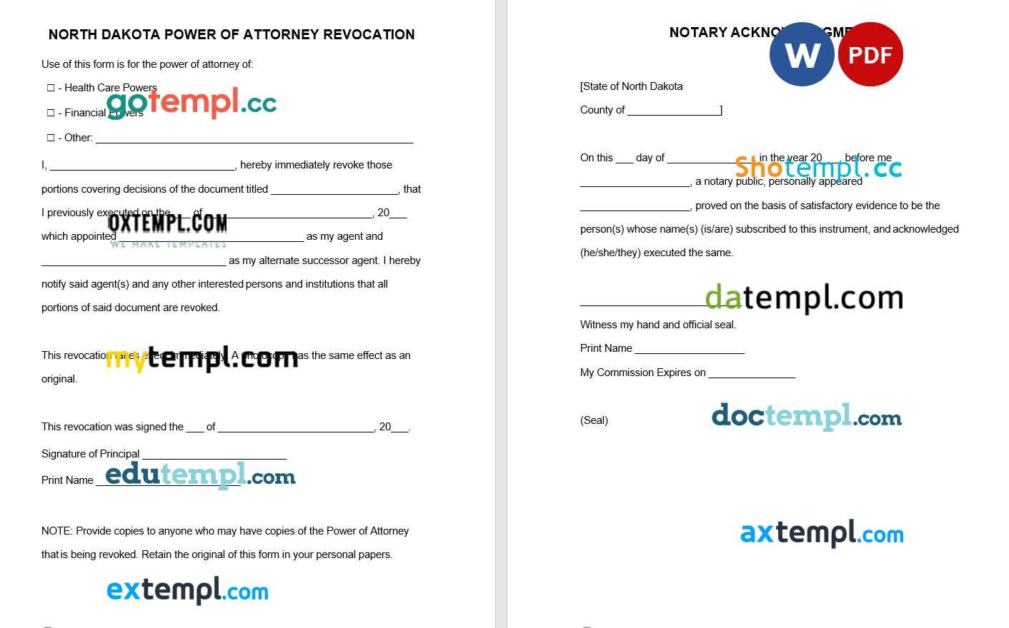 North Dakota Power of Attorney Revocation Form example, fully editable