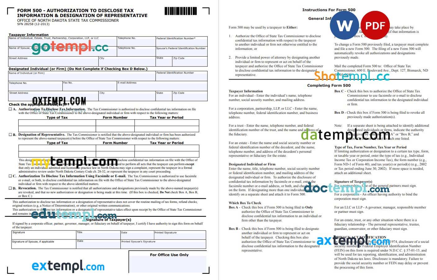 North Dakota Tax Power of Attorney Form example, fully editable