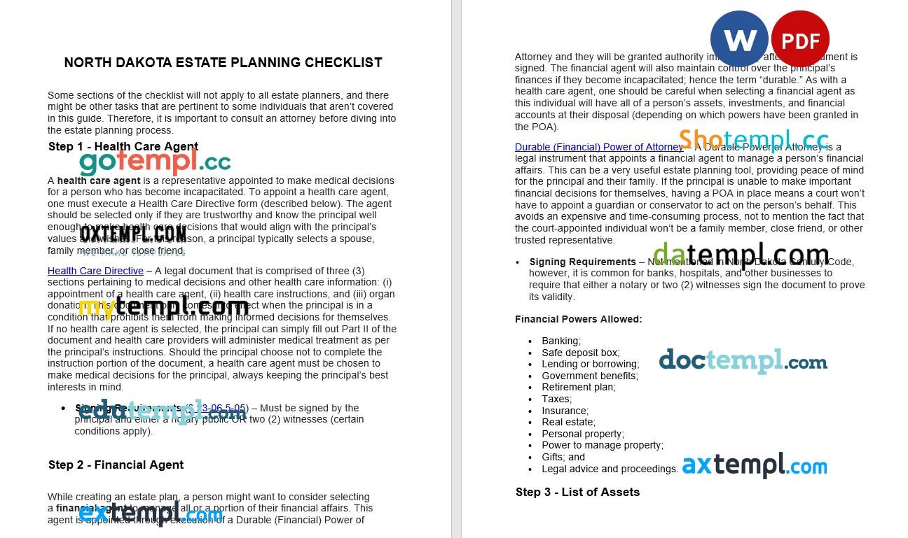 North Dakota Estate Planning Checklist example, fully editable