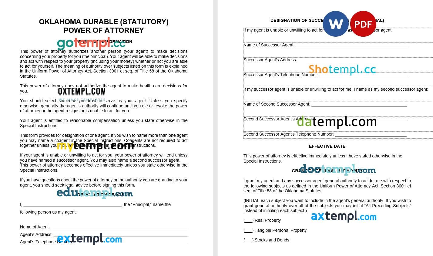 Oklahoma Durable Power of Attorney Form example, fully editable