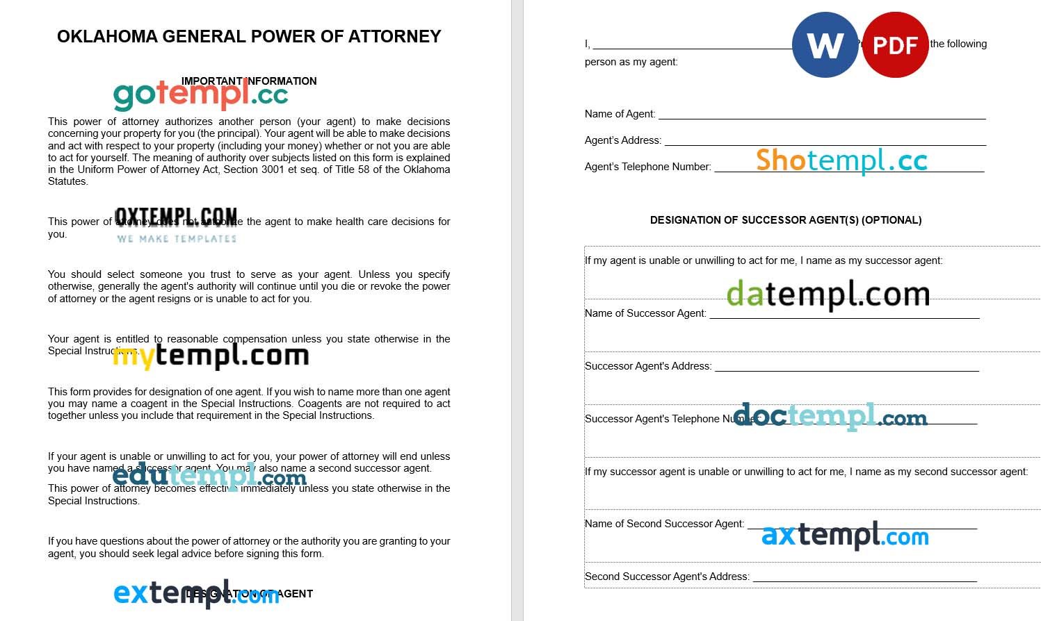 Oklahoma General Power of Attorney example, fully editable