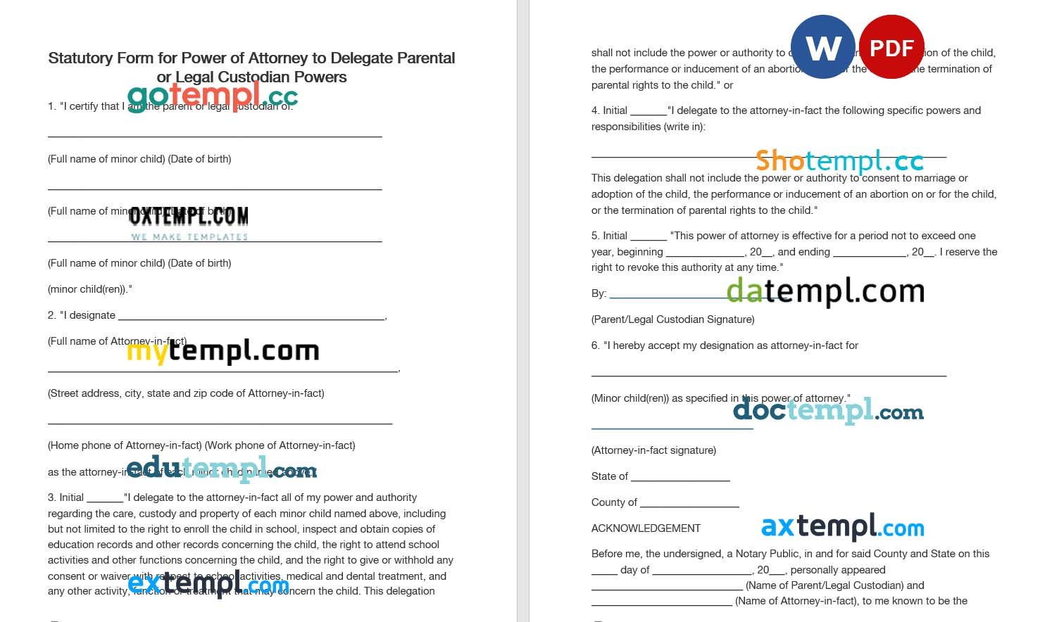 Oklahoma Minor Child Power of Attorney Form example, fully editable