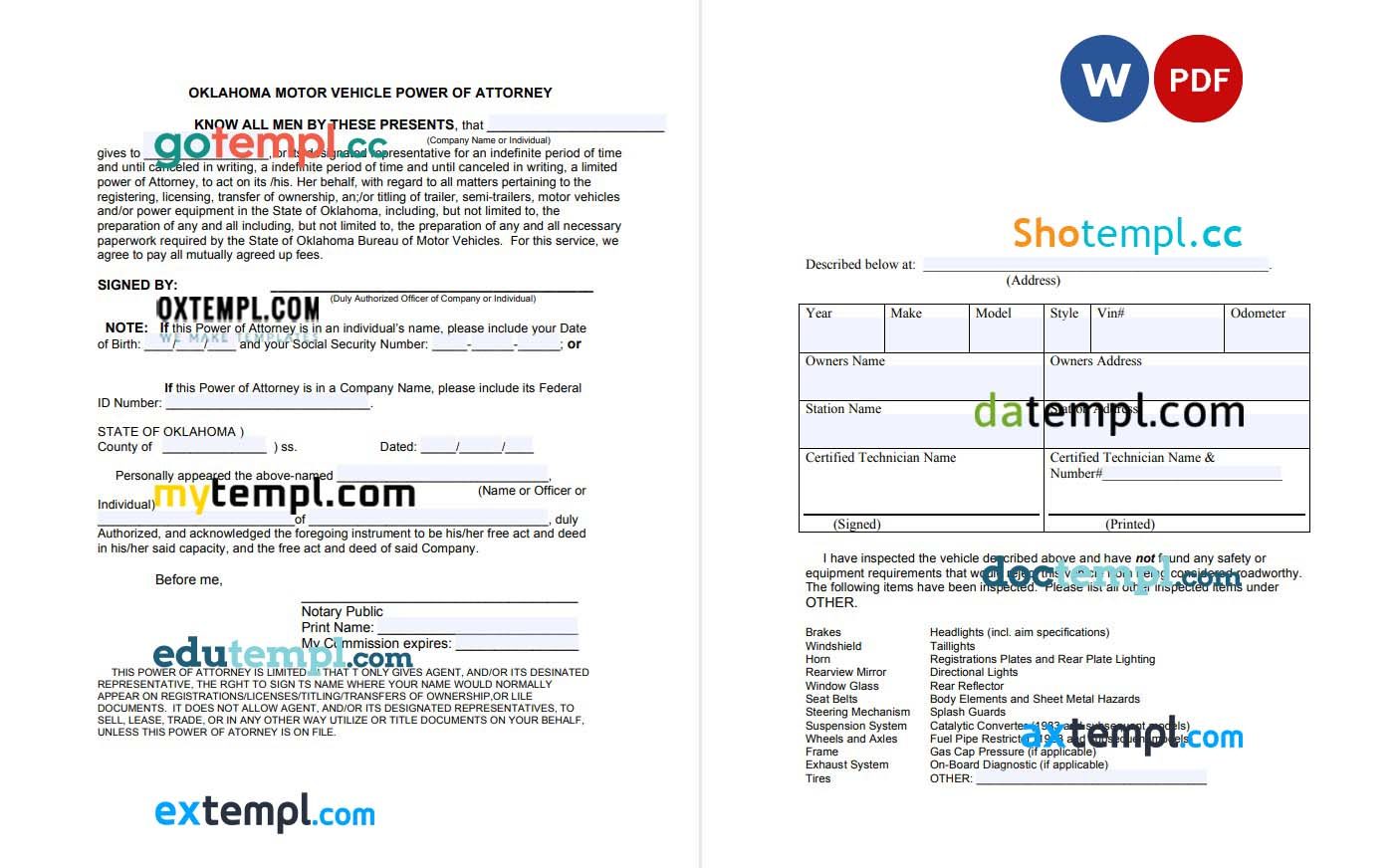 Oklahoma Motor Vehicle Power of Attorney Form example, fully editable