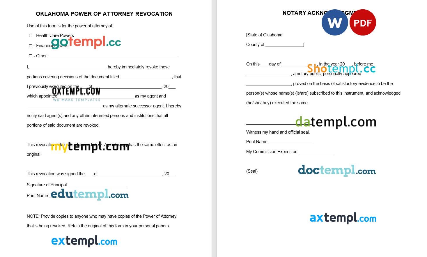 Oklahoma Power of Attorney Revocation Form example, fully editable