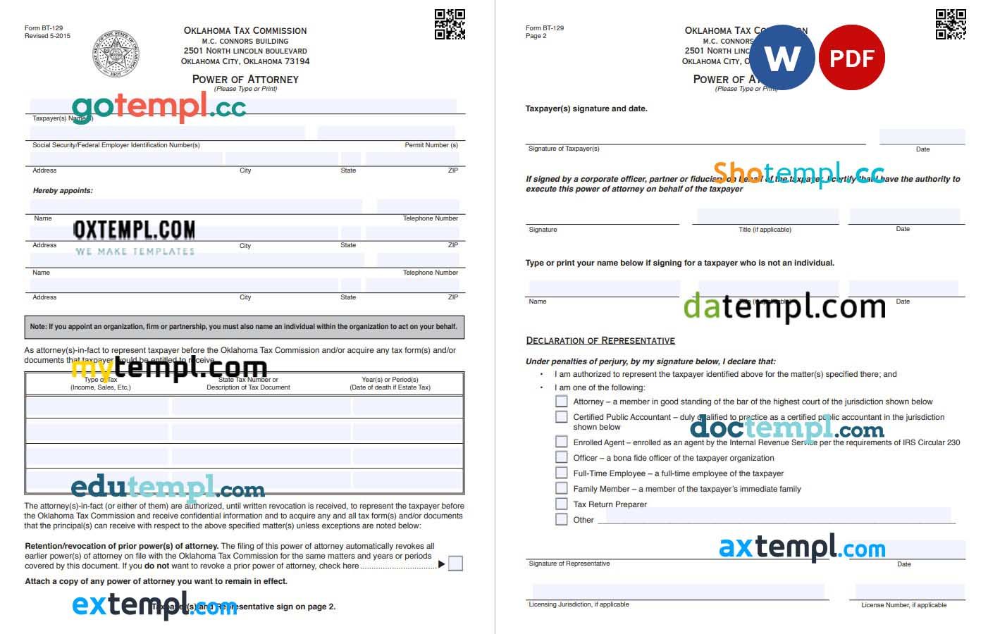 Oklahoma Tax Power of Attorney Form example, fully editable