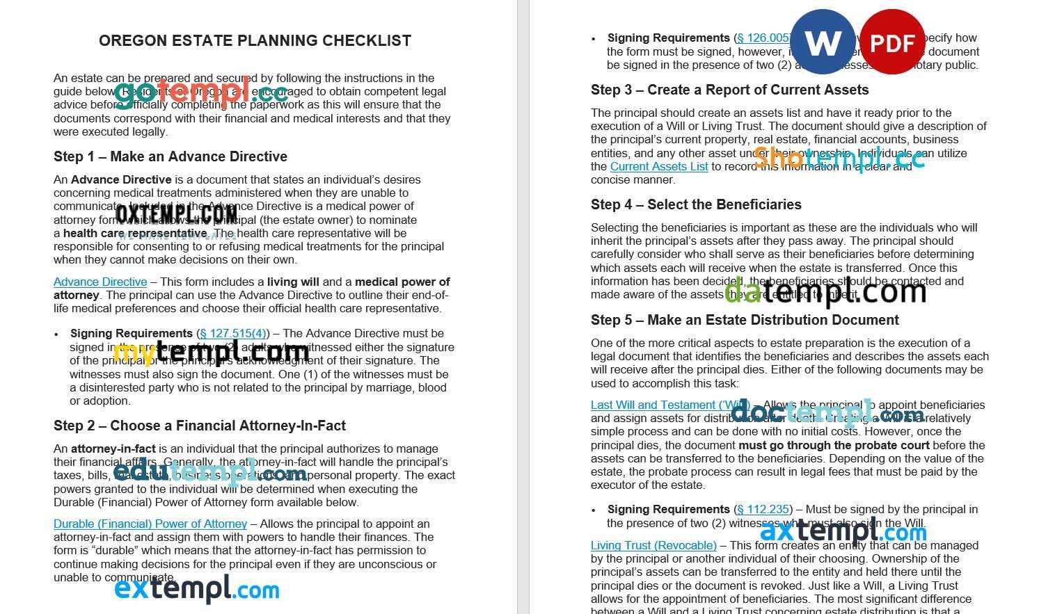 Oregon Estate Planning Checklist example, fully editable