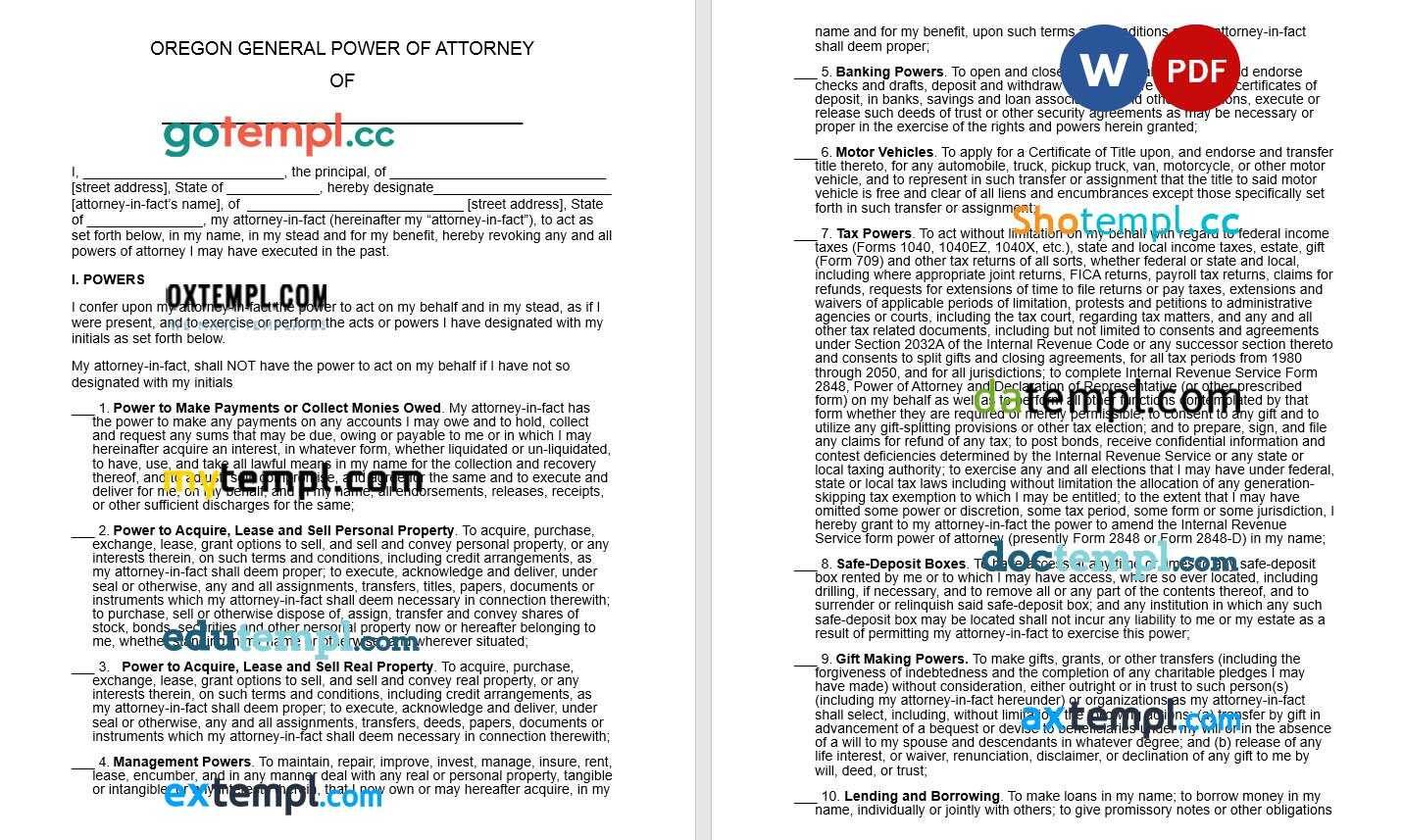 Oregon General Power of Attorney example, fully editable