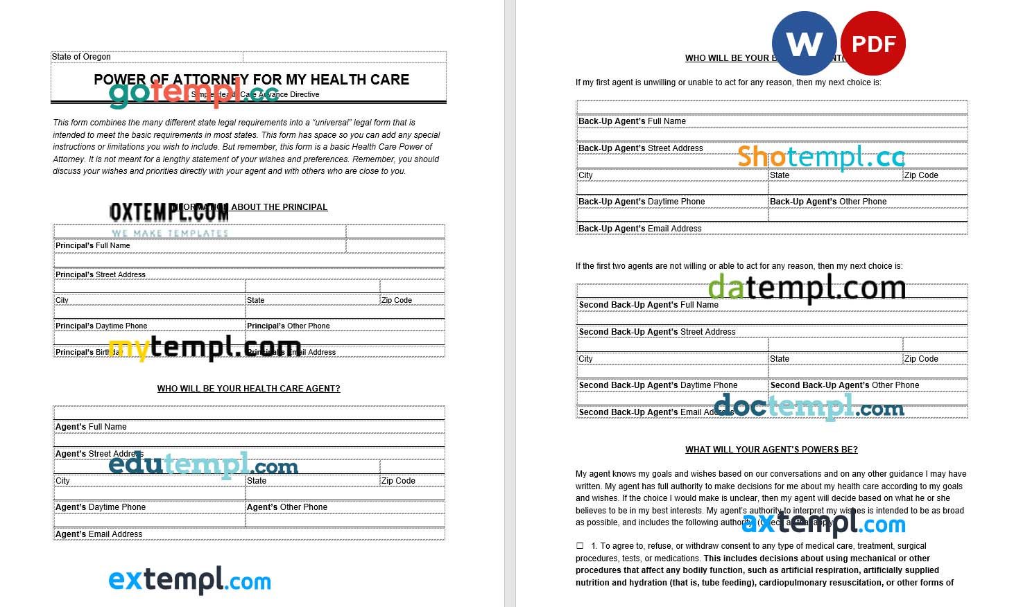 Oregon Medical Power of Attorney example, fully editable