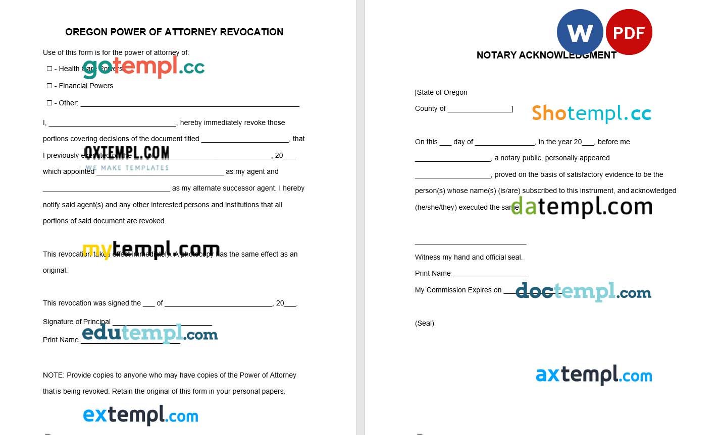 Oregon Power of Attorney Revocation Form example, fully editable