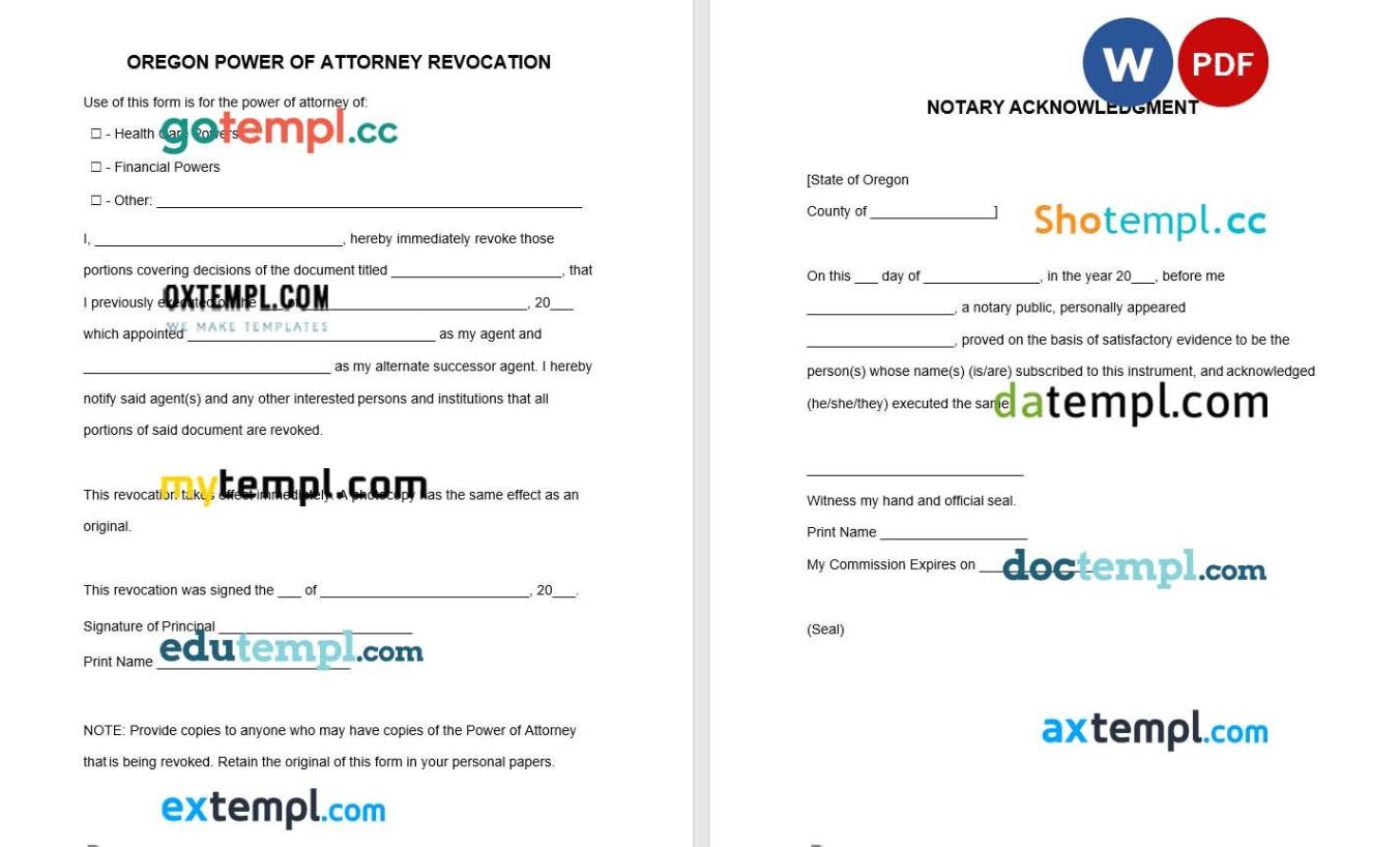 Oregon Power of Attorney Revocation example, fully editable