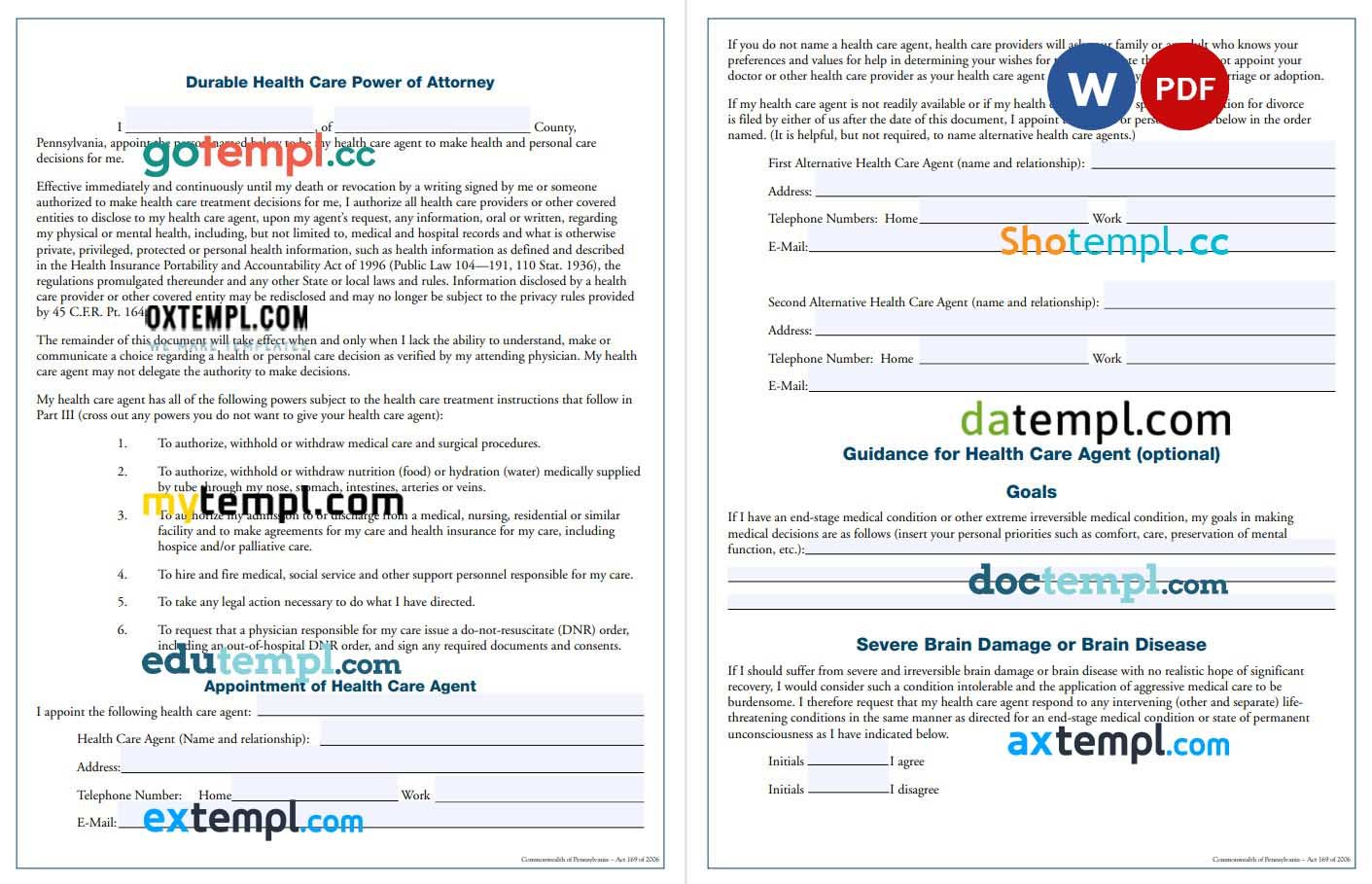 Pennsylvania Medical Power of Attorney example, fully editable