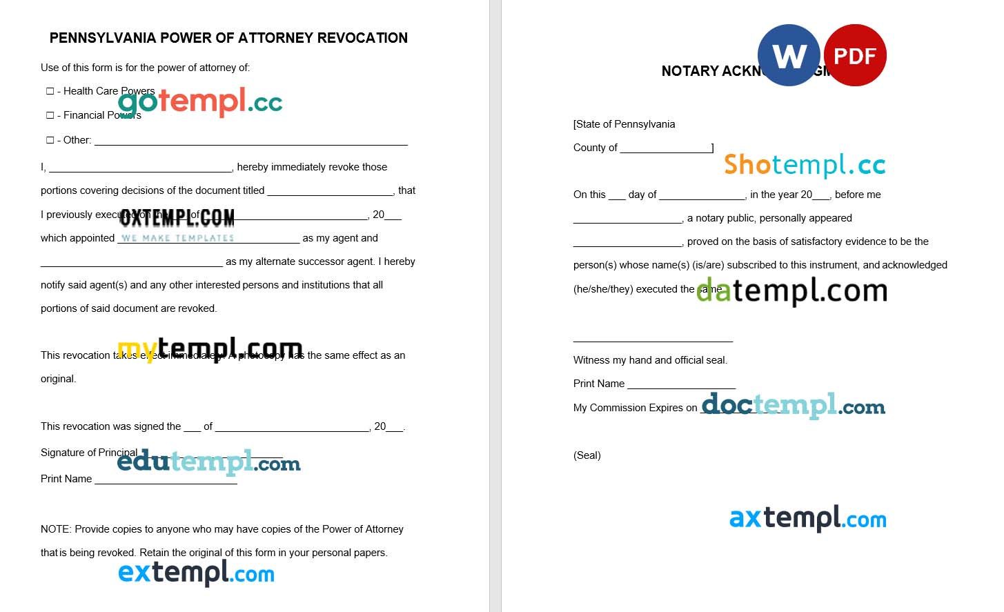 Pennsylvania Power of Attorney Revocation example, fully editable