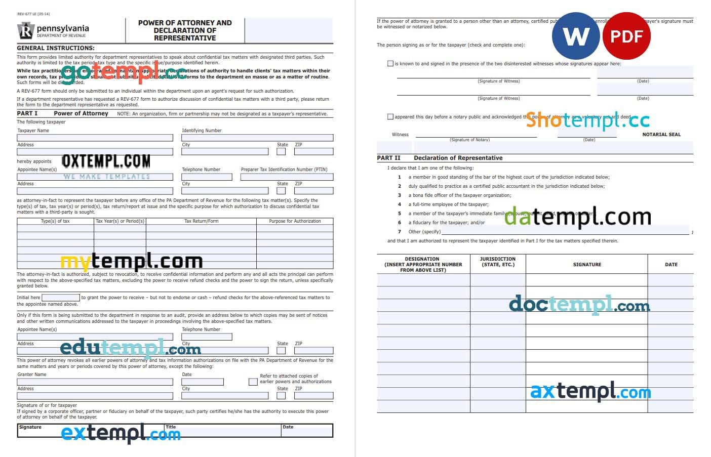 Pennsylvania Tax Power of Attorney example, fully editable