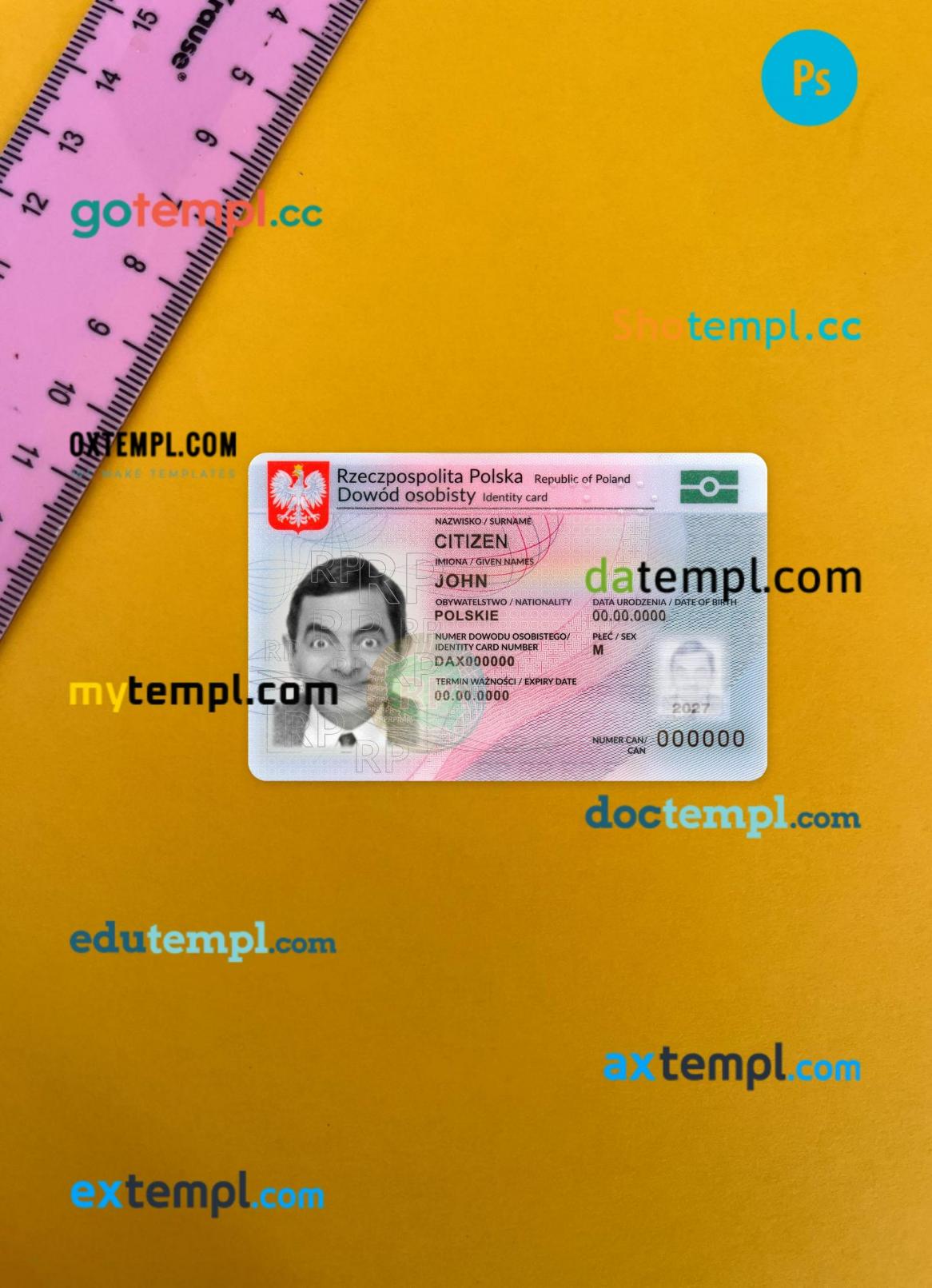 Poland ID card editable PSDs, scan and photo-realistic snapshot, 2019-present, 2 in 1