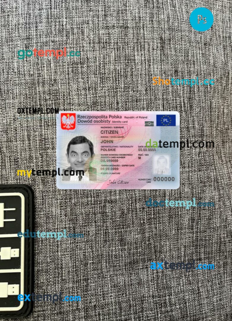 Poland identity card editable PSD files, scan look and photo-realistic look, 2 in 1, 2023 - present